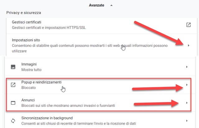 impostazioni-sito-chrome