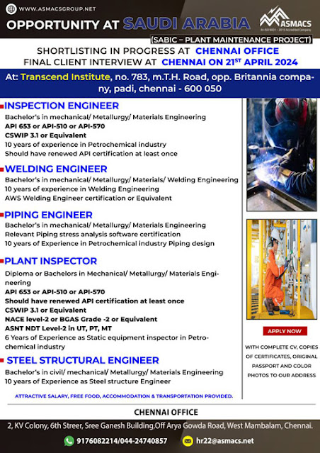 Sabic Plant Maintenance Jobs- Client Interview for Saudi Arabia