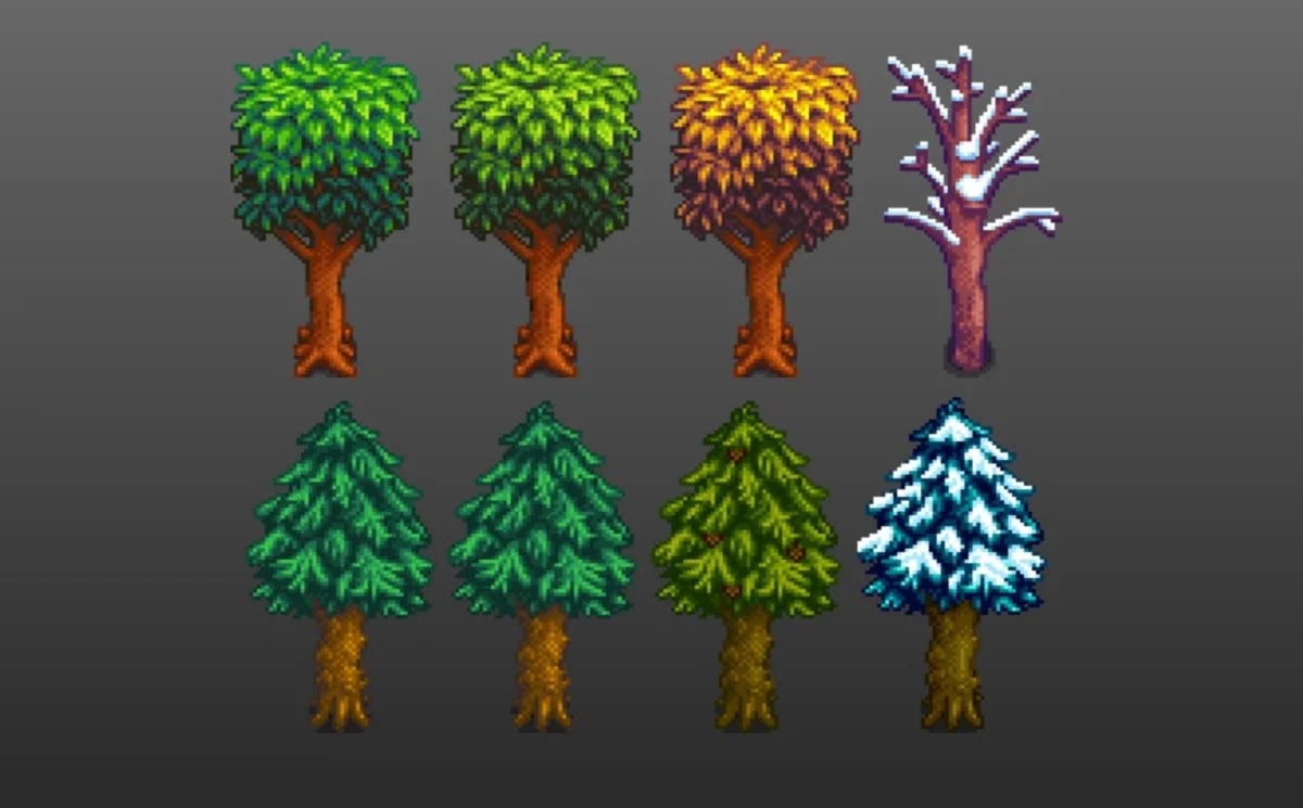 What are the common trees in Stardew Valley