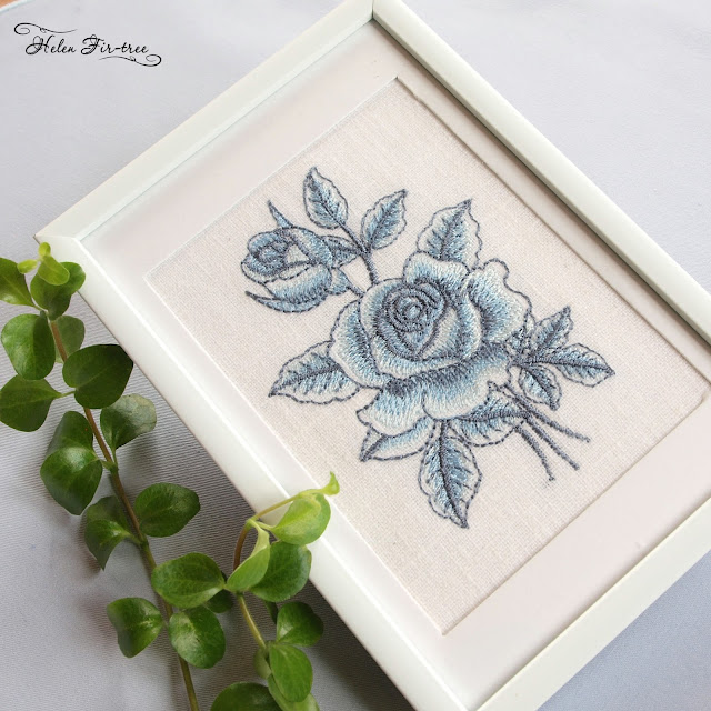 Machine embroidery of a rose on a flax машинная вышивка розы на льне