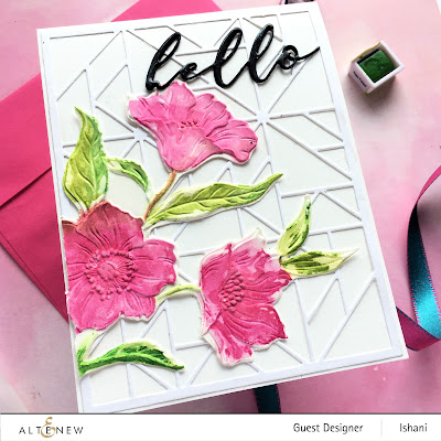 Altenew Embossing folders, embossing folder card ideas, embossing folder technique, watercoloring on embossing folder, Craft your life kit hello beautiful, Altenew blog hop, altenew guest designer Ishani