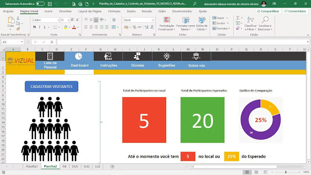 Controle e Cadastro de Visitantes Planilha Excel