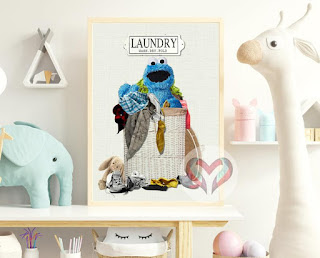 Sweet Cookie Monster in Laundry. Sesame Street