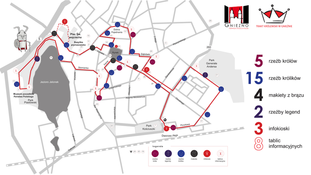 Trakt Królewski w Gnieźnie, Gniezno, Polska, atrakcje dla dzieci, Gniezno aplikacja, Gniezno Informacje, Gniezno atrakcje, Gniezno zabytki, Gniezno Rzeźby królów, Gniezno Rzeźby królików, mapa traktu któlewskiego