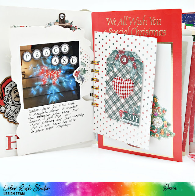 Dana Tatar shares her December Daily Mini Album cover design and festive inner pages created from upcycled Christmas cards for Color Rush Studio.