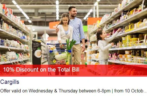 10% off on the total bill at Cargills