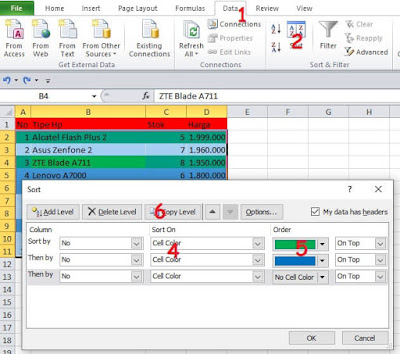 cara mengurutkan data di excel dengan warna