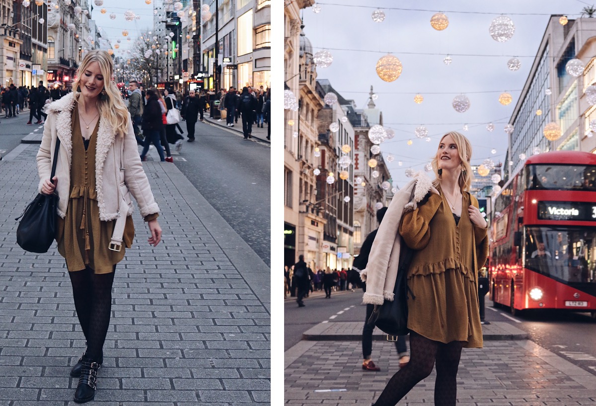 Fashion Outfit: zur blauen Stunde an der weihnachtlichen Oxford Street, London.