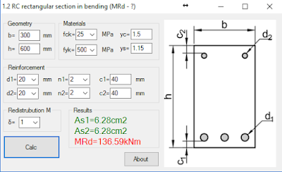 RC rectangular section in bending (moment capacity calc., MRd - ?)