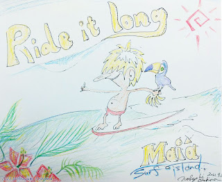 「Ride it Long」by Mai'a surf island（サーフィンのイラスト・絵）