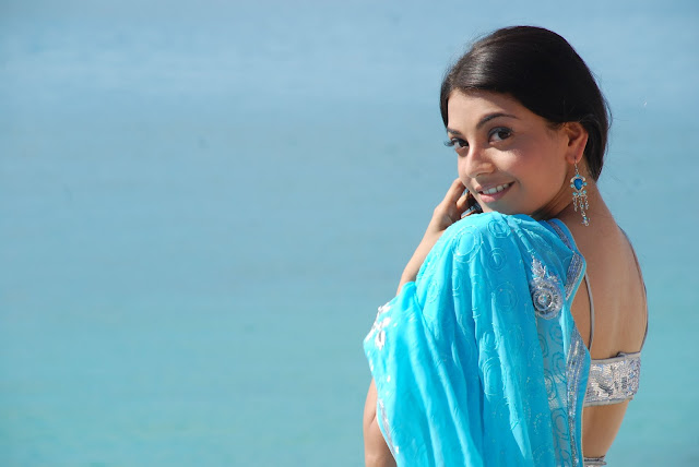 Kajal Agarwal Hot Blue Saree Photos 