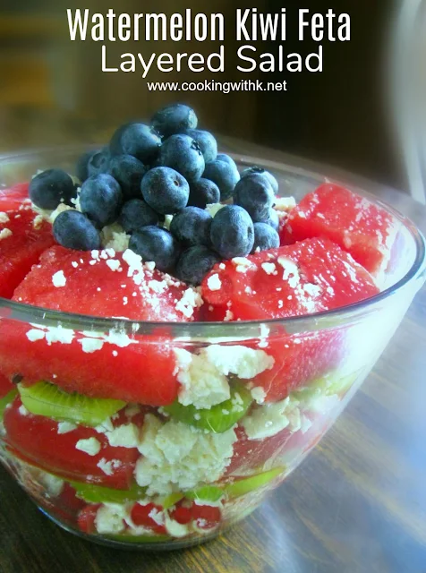 Watermelon Kiwi Feta Layered Salad