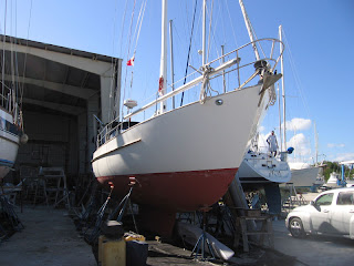 Otter II, a 1979 Valiant 40 centerboard model, at the Riverside Boatyard in Fort Pierce, Florida