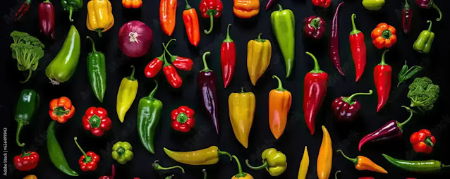 A variety of chili peppers displayed on a rustic plate