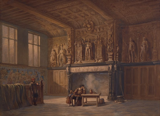 Artwork, XIX century art, watercolours, "Interior of the Hall of Justice, Bruges" by John Chase, 1846.