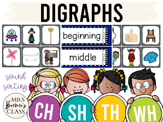 Digraphs activities pack with posters, charts, sorting activities, worksheets, and more for Kindergarten and First Grade