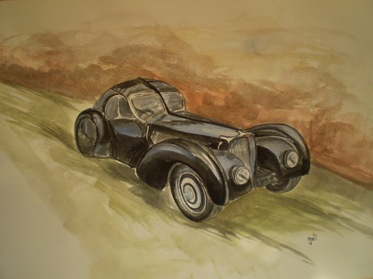 Bugatti T57SC Atlantic , watercolor, signed Joli, A4