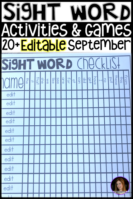 Are you looking for Back to School themed sight word activities that you can change to meet the needs of your kindergarten and/or first grade children?   Then, you will love Editable Sight Words Printables, Activities and Games for September.  Type in 20 sight words on one list and they will spread throughout all of the activities. 