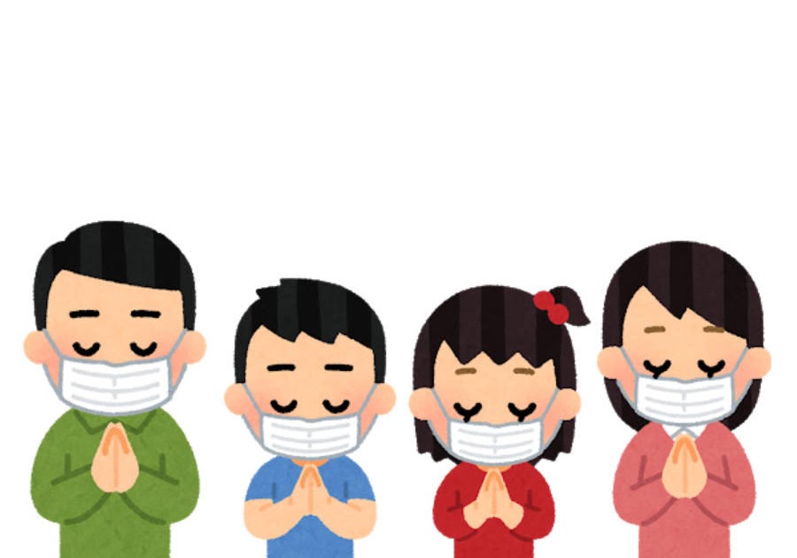 マスクを付けてお参りする家族のイラスト 私服 かわいいフリー素材集 いらすとや