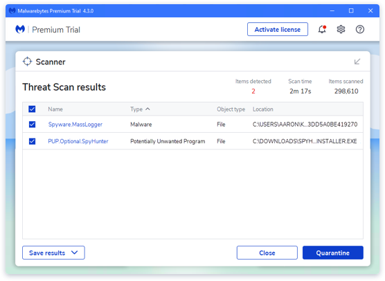 Malwarebytes resultados