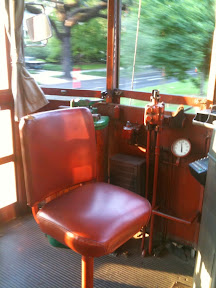 Conductor's seat inside the Saint Charles Streetcar in New Orleans