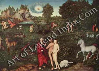 The Great Artist Lucas Cranach Painting “The Garden of Eden 1530” 31 ½  x 46 Gernaldegalerie, Dresden 