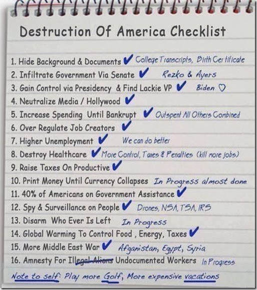 Destruction of America Checklist
