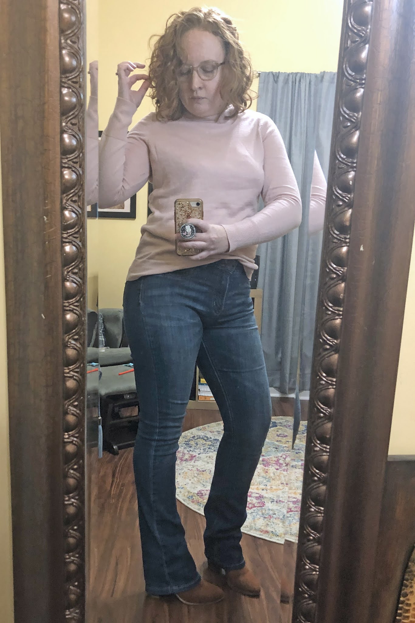 bootcut jeans and sweater