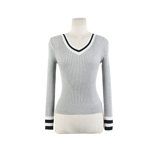 Striped Trim Slim Knit