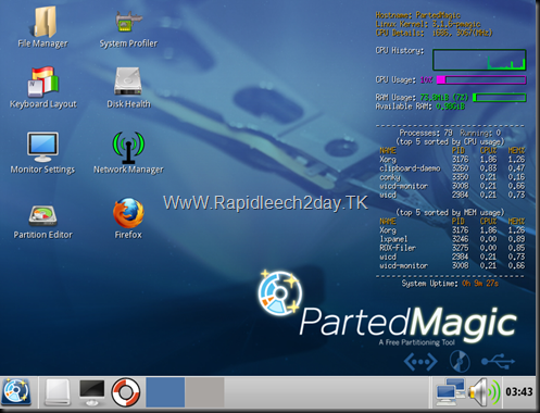 Download Parted Magic V11.12.30 with Programs 2012 – The Linux Live CD/USB Partitioning Free Tool - no install required