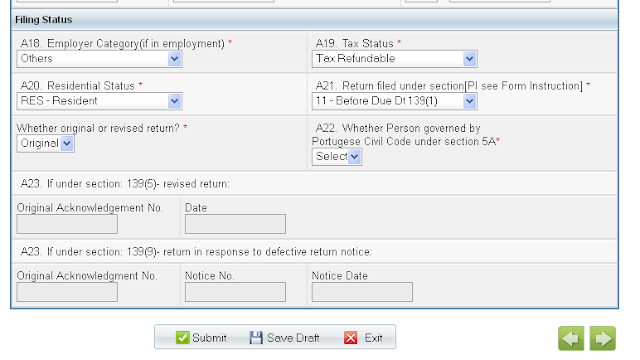 Filing Status Sub-Section