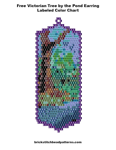 Free Victorian Tree by the Pond Landscape Earring Seed Bead Pattern Labeled Color Chart