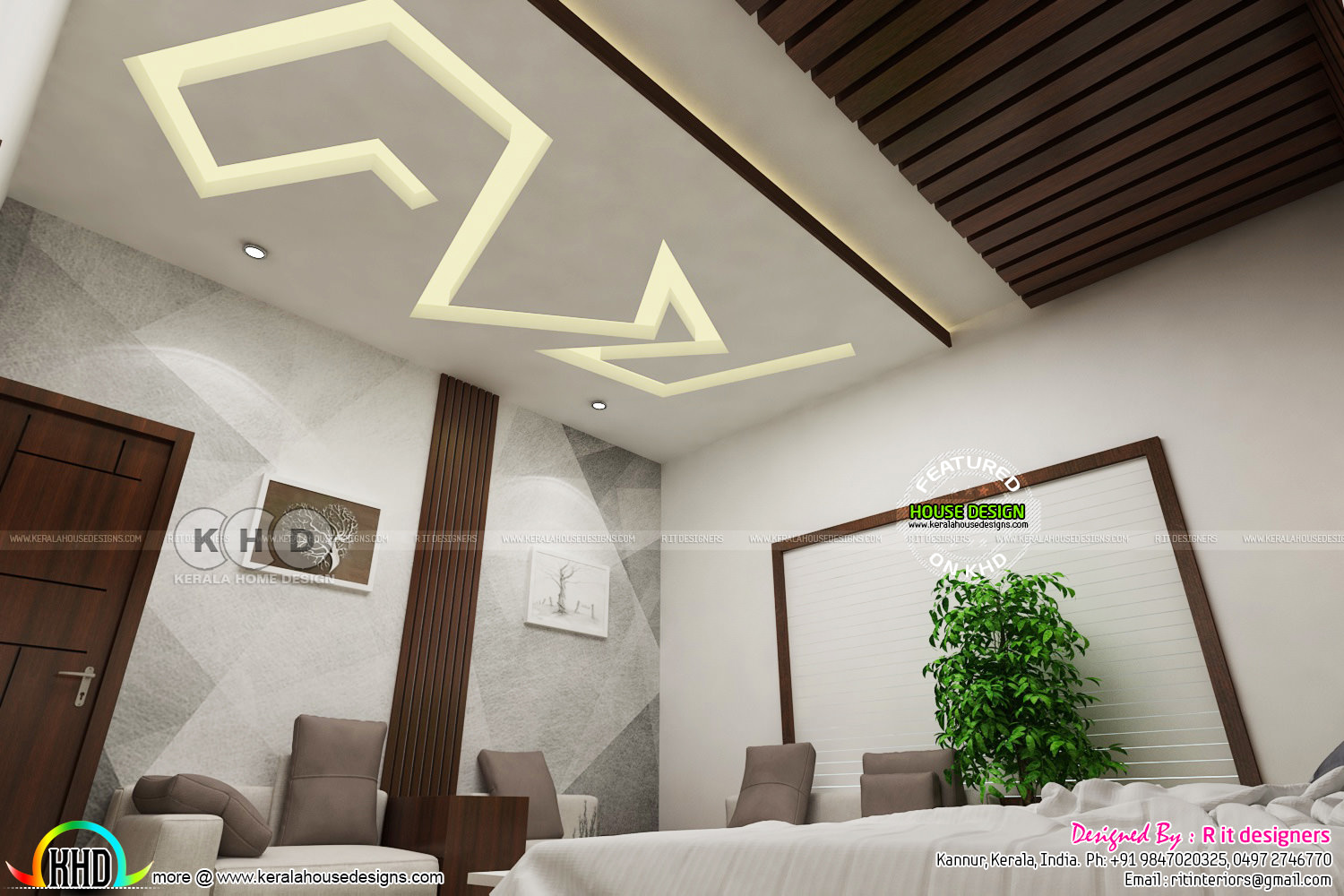 Modern master bedroom with false  ceiling  design  Kerala 