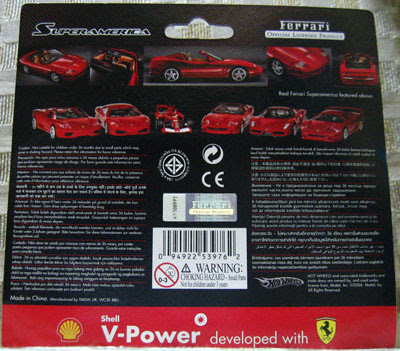 The Back Side of the Packaging of the Shell-Ferrari Toy Cars