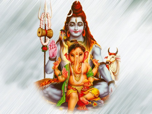 Lord Ganesha With Father Shiva