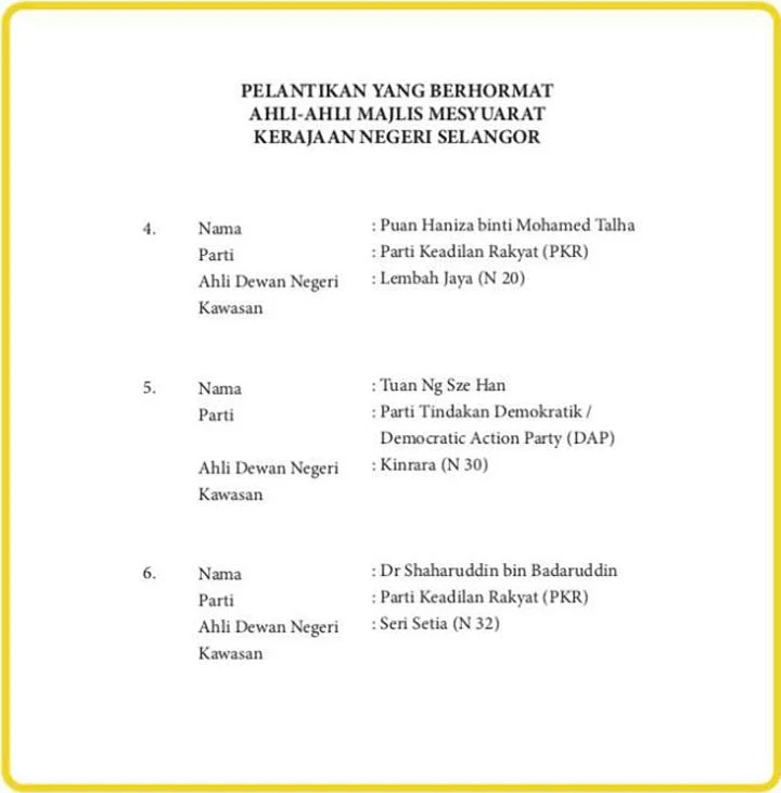 Senarai Exco Baru Kerajaan Negeri Selangor 2018