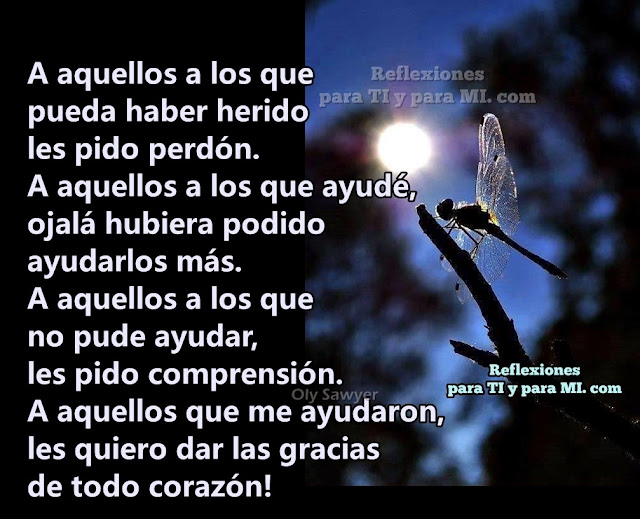 A aquellos a los que pueda  haber herido... les pido perdón! A aquellos a los que ayudé, ojalá hubiera podido ayudarlos más. A aquellos a los que no pude ayudar, les pido comprensión. A aquellos que me ayudaron, les quiero dar las gracias de todo corazón!