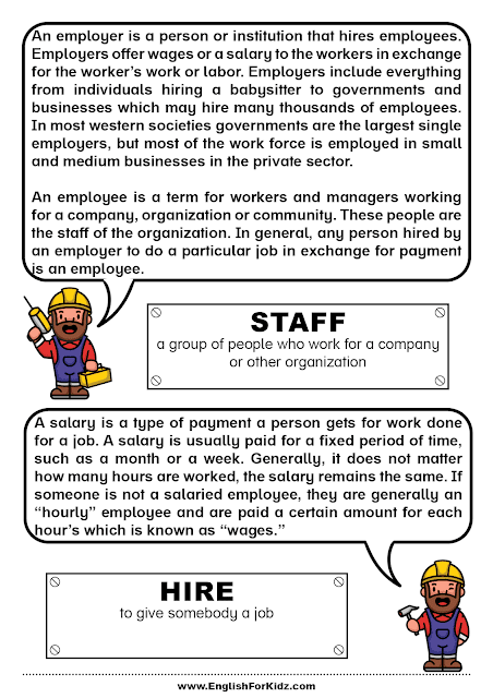 Labor Day reading comprehension about jobs and career