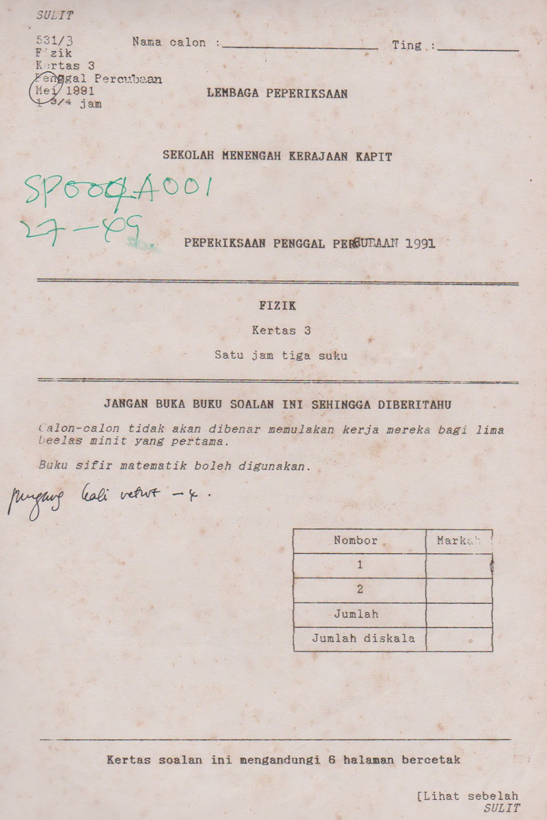 Contoh Soalan Amali Fizik Spm - Kecemasan w