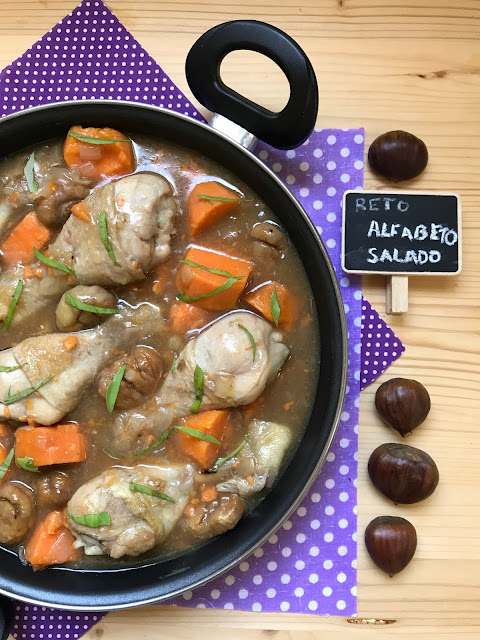 pollo guisado con castañas y boniato receta