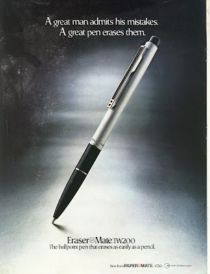 1980 Paper Mate Pen Magazine Ad Eraser Mate