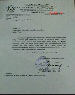 Kementerian Agama Kanwil Provinsi Jatim Mengeluarkan Surat Larangan Merayakan Valentinday