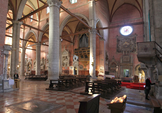 Interior of the Basilica de Sant Giovanni e Paulo in Venice, Italy.