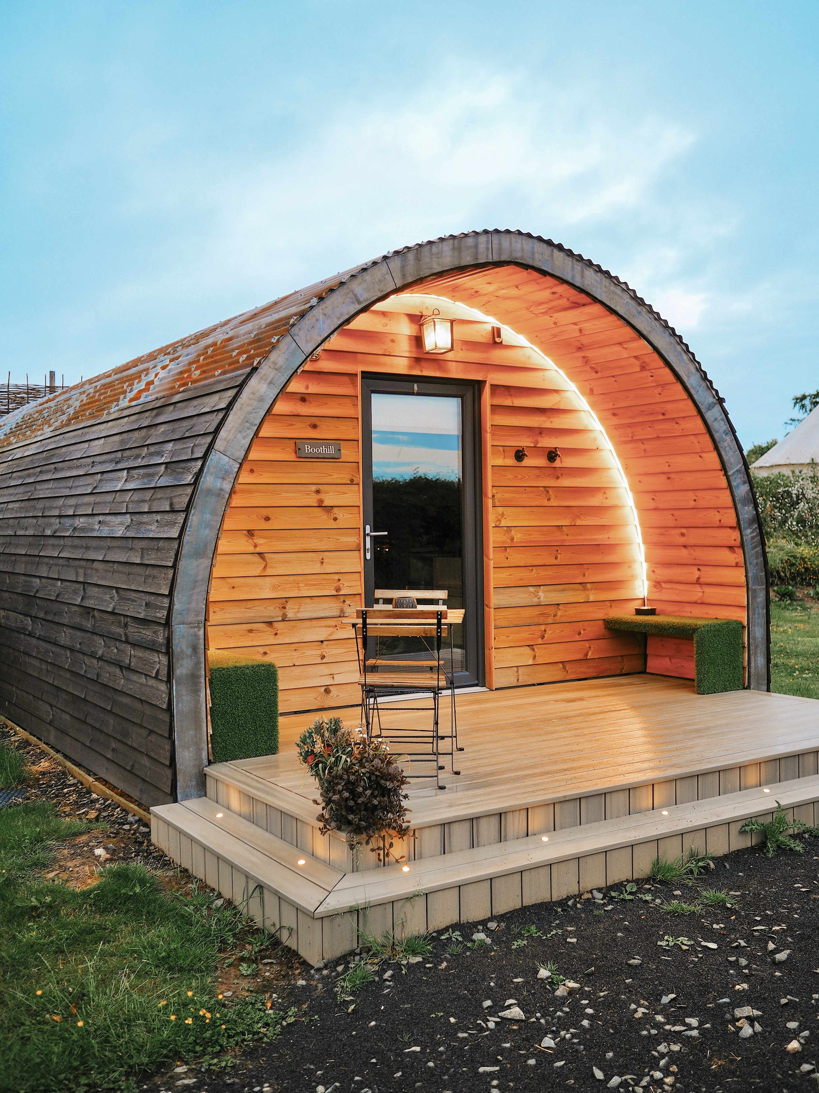 Exterior of Glamping Pod at Doxford Farm Northumberland