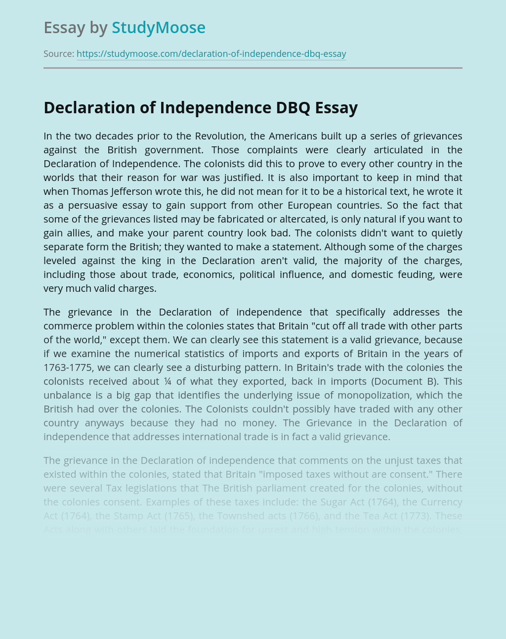 the declaration of independence essay