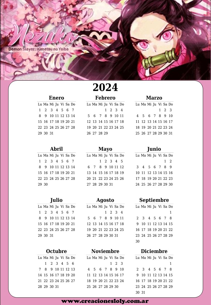 Creaciones Loly: Calendario 2024 Nezuco