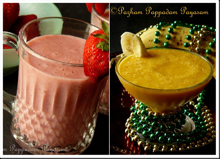 Banana mango and starwberry dates milkshake