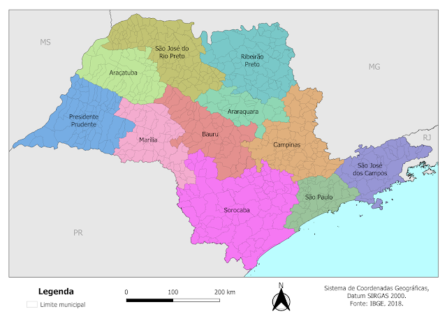 Mapa das regiões intermediárias do estado de São Paulo