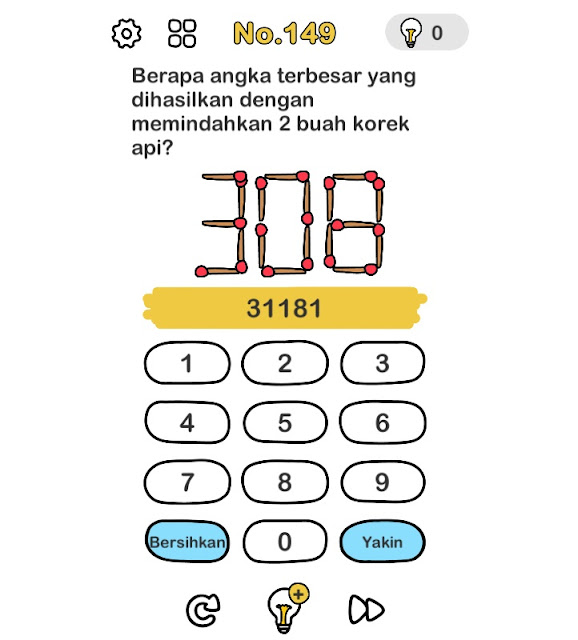 Berapa angka terbesar yang dihasilkan dengan memindahkan 2 buah korek api?