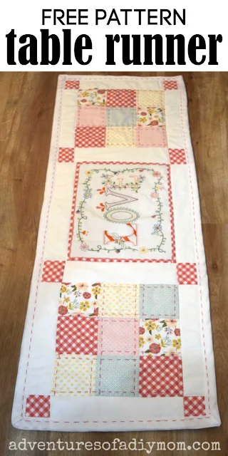 quilted table runner on wood backdrop